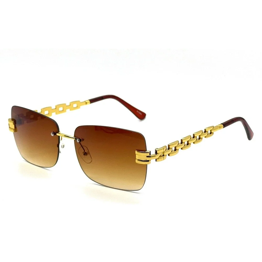 Men Sunglasses Square Gold Metal Frame Brown Lens Hip Hop Street‎ Shades Classic